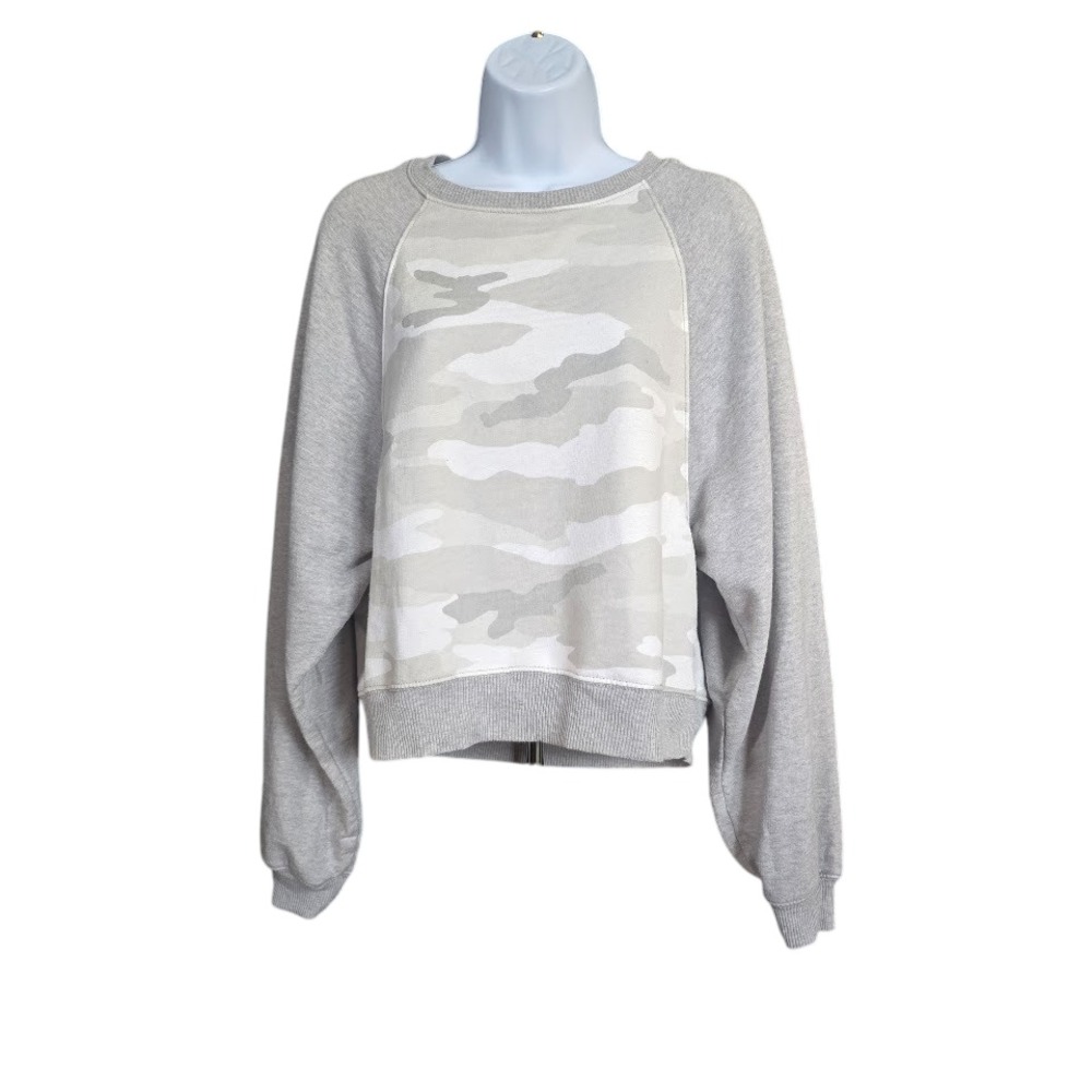 American Eagle Sweatshirt Womens Small Gray Camo Cropped Raglan Streetwear Core